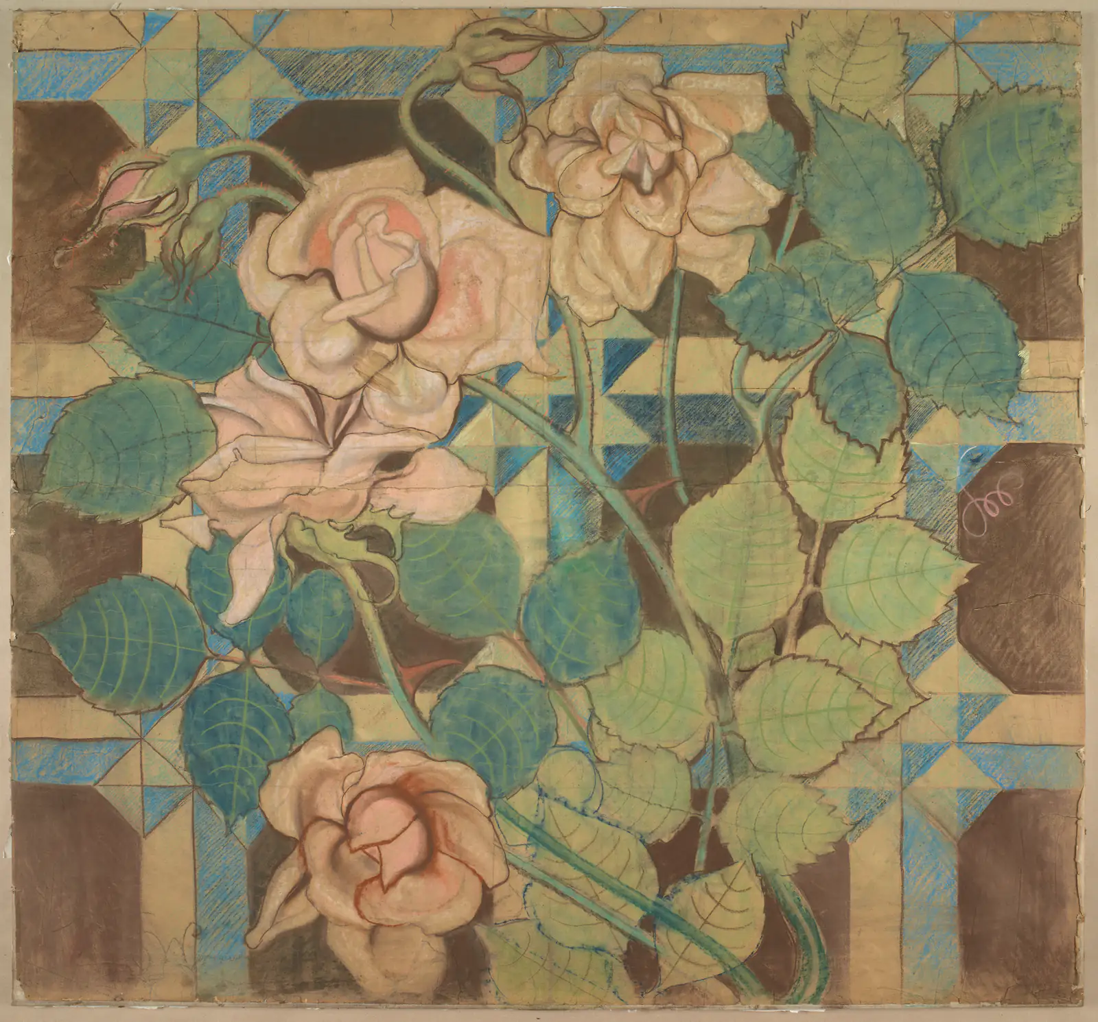 Pastel „Róże” Stanisława Wyspiańskiego (1897) — projekt do polichromii kościoła Franciszkanów w Krakowie, inspiracja muralu na Prądniku Czerwonym